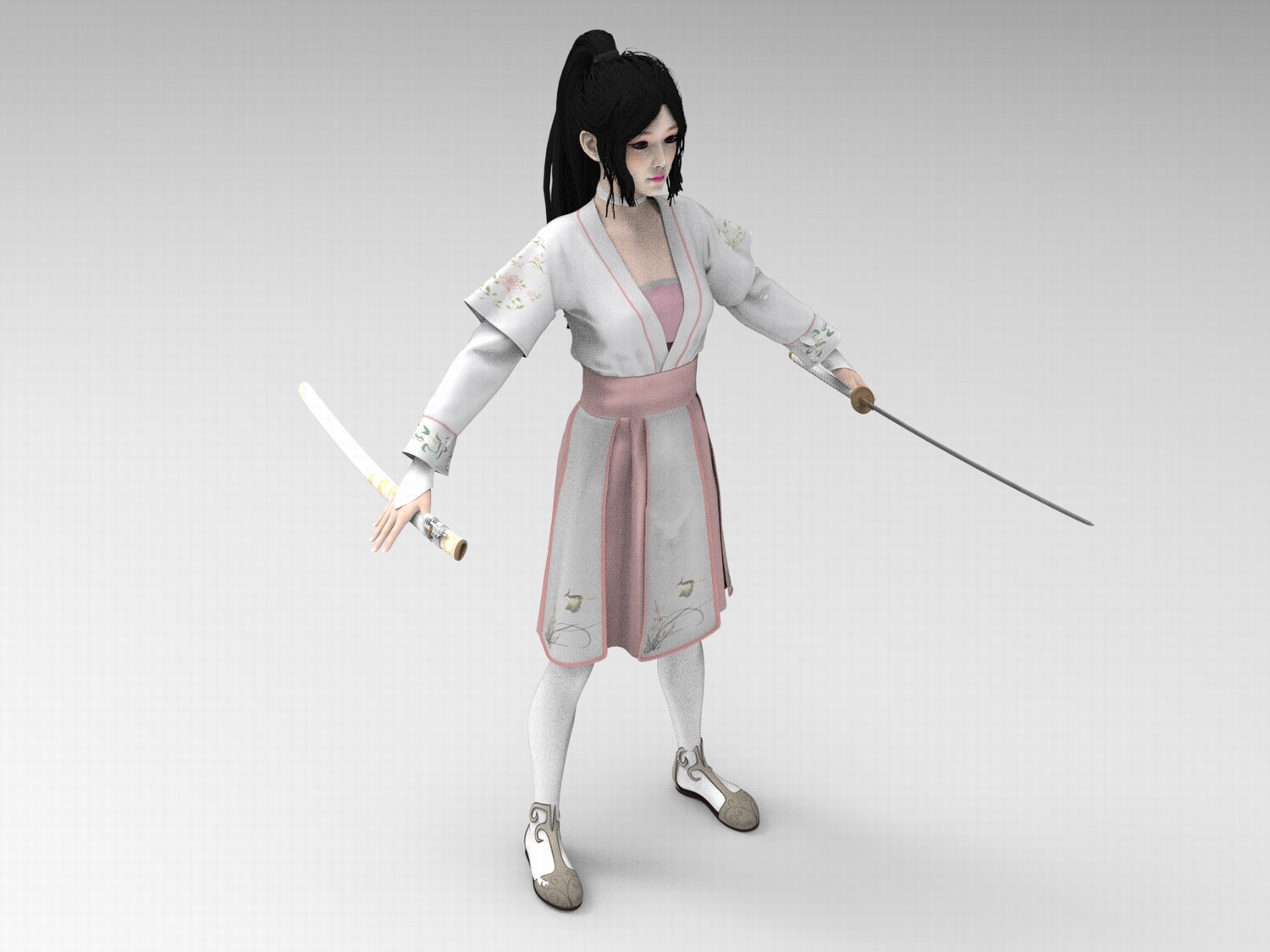 C4D古风服饰女性FBX武侠场景角色STL带骨骼3D人物OBJ素材Blender-cg男孩