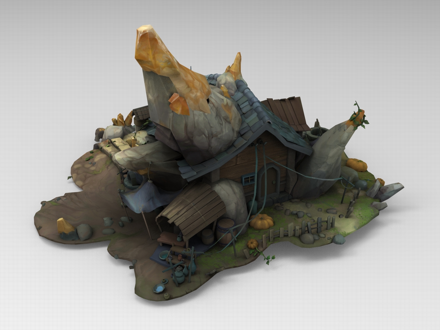 图片[2]-C4D低面卡通FBX奇幻风格小屋STL场景OBJ自然野趣Blender居所房屋-cg男孩