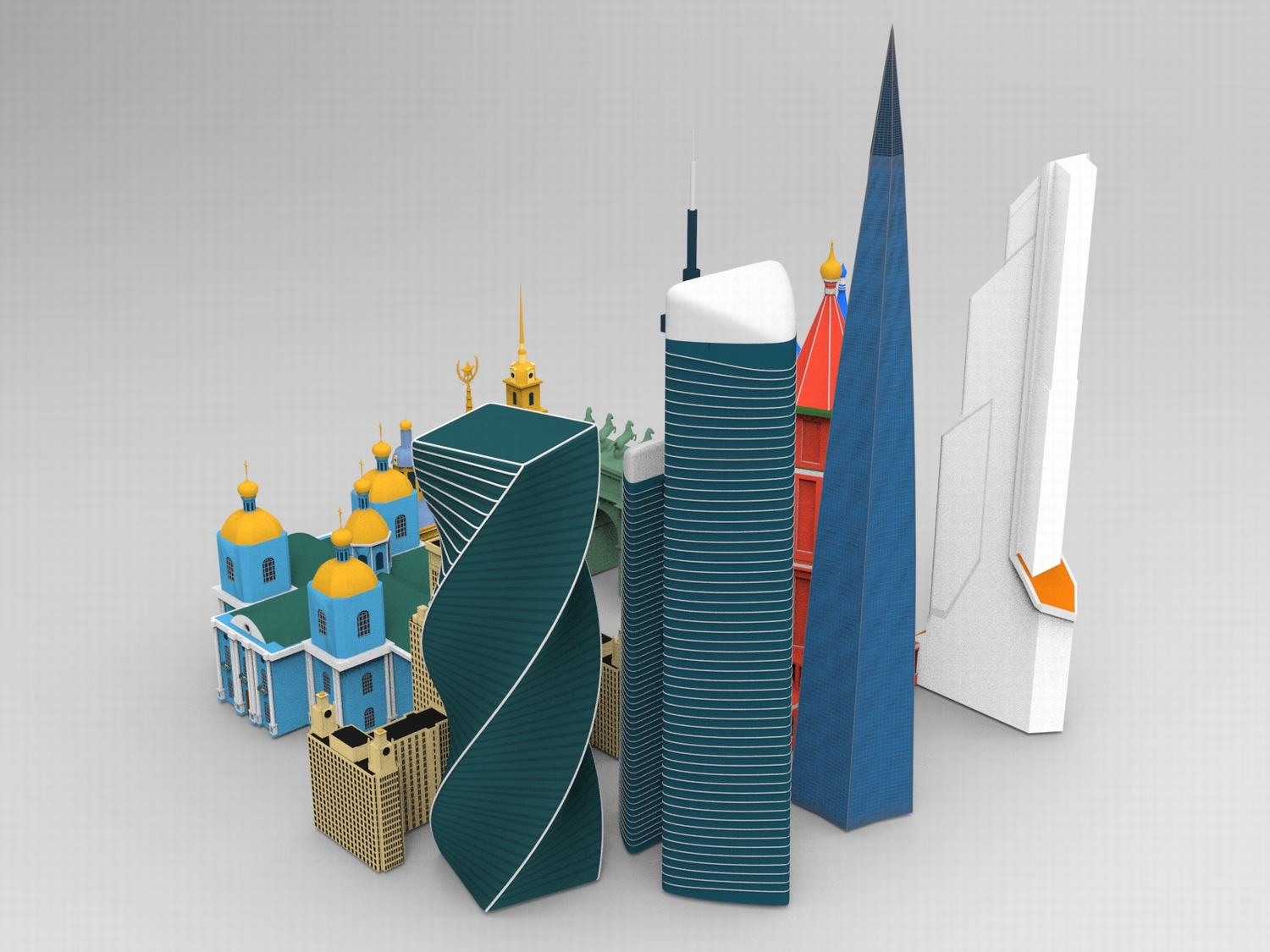 图片[2]-C4D卡通俄罗斯风格穹顶建筑FBX地标STL摩天大楼素材Blender模型-cg男孩