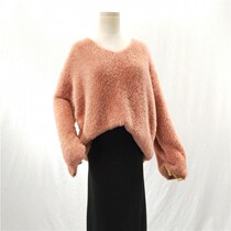 18-year autumn and winter clothes imitation mink velvet mohair V-neck sweater female Korean lazy loose pullover jacket knit sweater