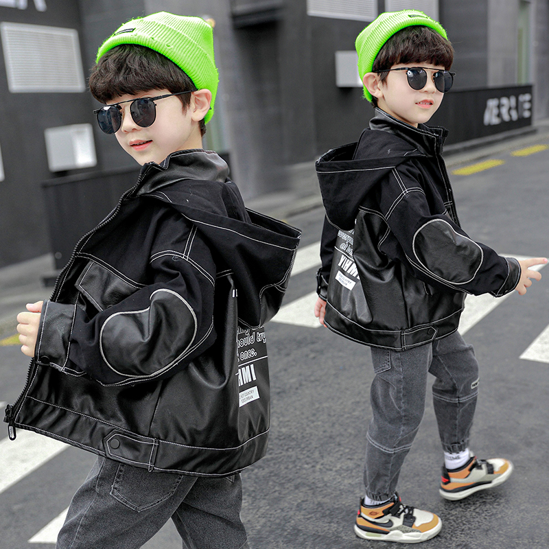 Boys' autumn jacket 2022 new children's autumn and winter plus velvet thickened leather clothing for big boys spring and autumn foreign style jacket tide