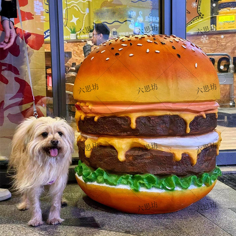 Simulated Large Hamburger Model, Luminous Three-Dimensional Sculpture, Popular Hamburger Shop Entrance Decoration, Storefront Decoration, Signboard Light Box