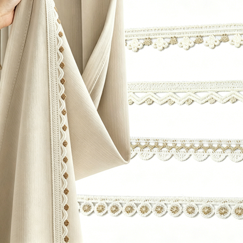 High-End French Cream-Style Embroidered Curtain with Gold Thread Trim on the Side, Small Chanel-Style Lace DIY Accessories High-End French Cream-Style Embroidered Curtain with Gold Thread Trim on the Side, Small Chanel-Style Lace DIY Accessories