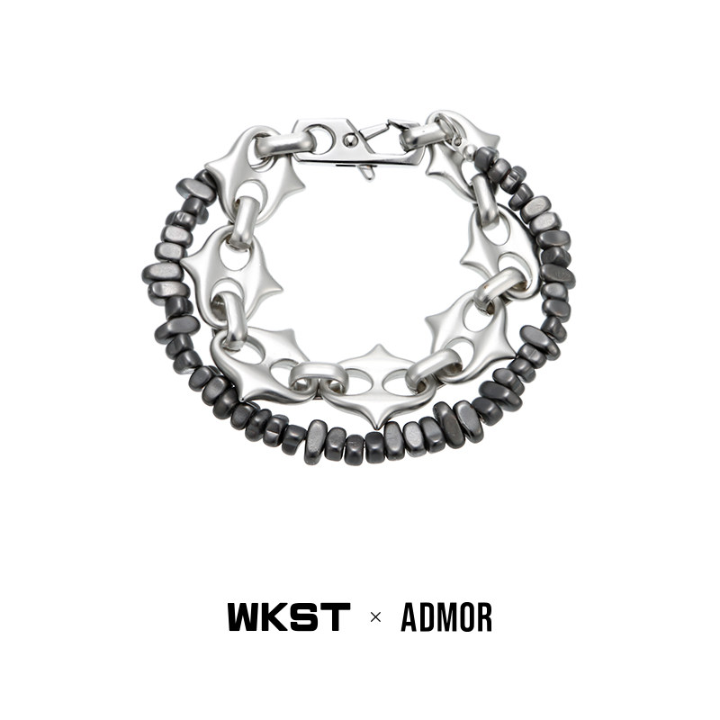 WKST×ADMOR joint name thorn bone chain iron ore double-layer hand clasp couple men and women hip-hop bracelet