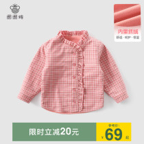 Girls plus velvet shirts childrens baby shirts coats winter clothes new childrens plaid padded bottoms foreign atmosphere