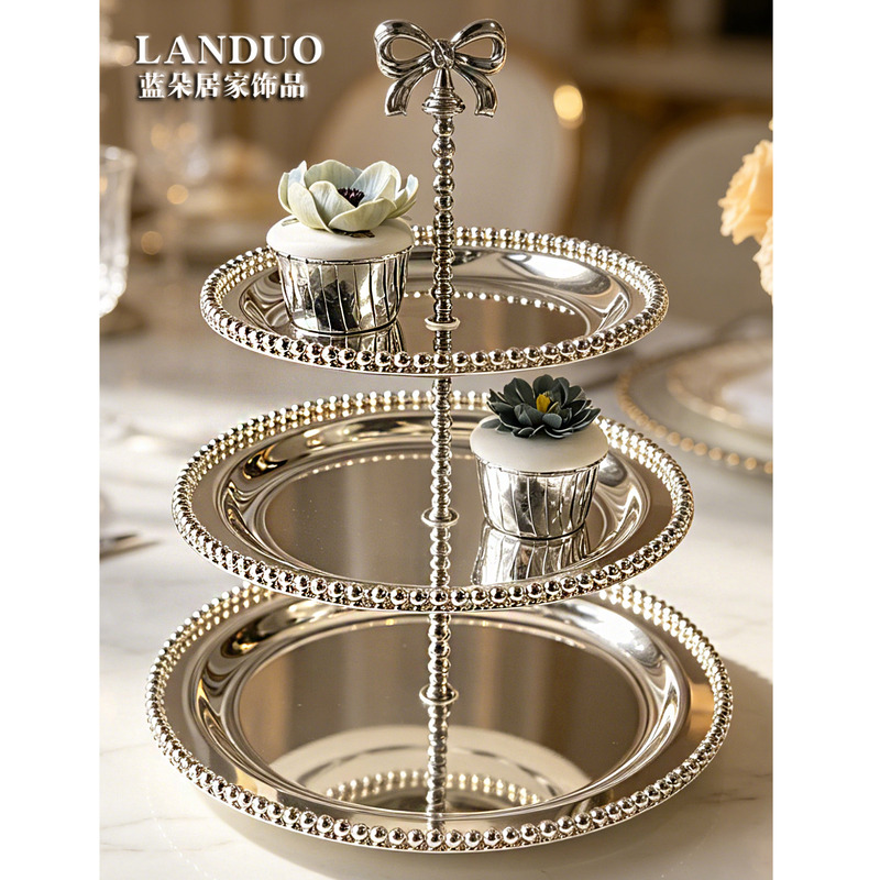 Lando Light Luxury Silver Round Dessert Plate Dessert Stand Display Rack Afternoon Tea Snack Rack Living Room Multi-Layer Snack Plate Lando Light Luxury Silver Round Dessert Plate Dessert Stand Display Rack Afternoon Tea Snack Rack Living Room Multi-Layer Snack Plate