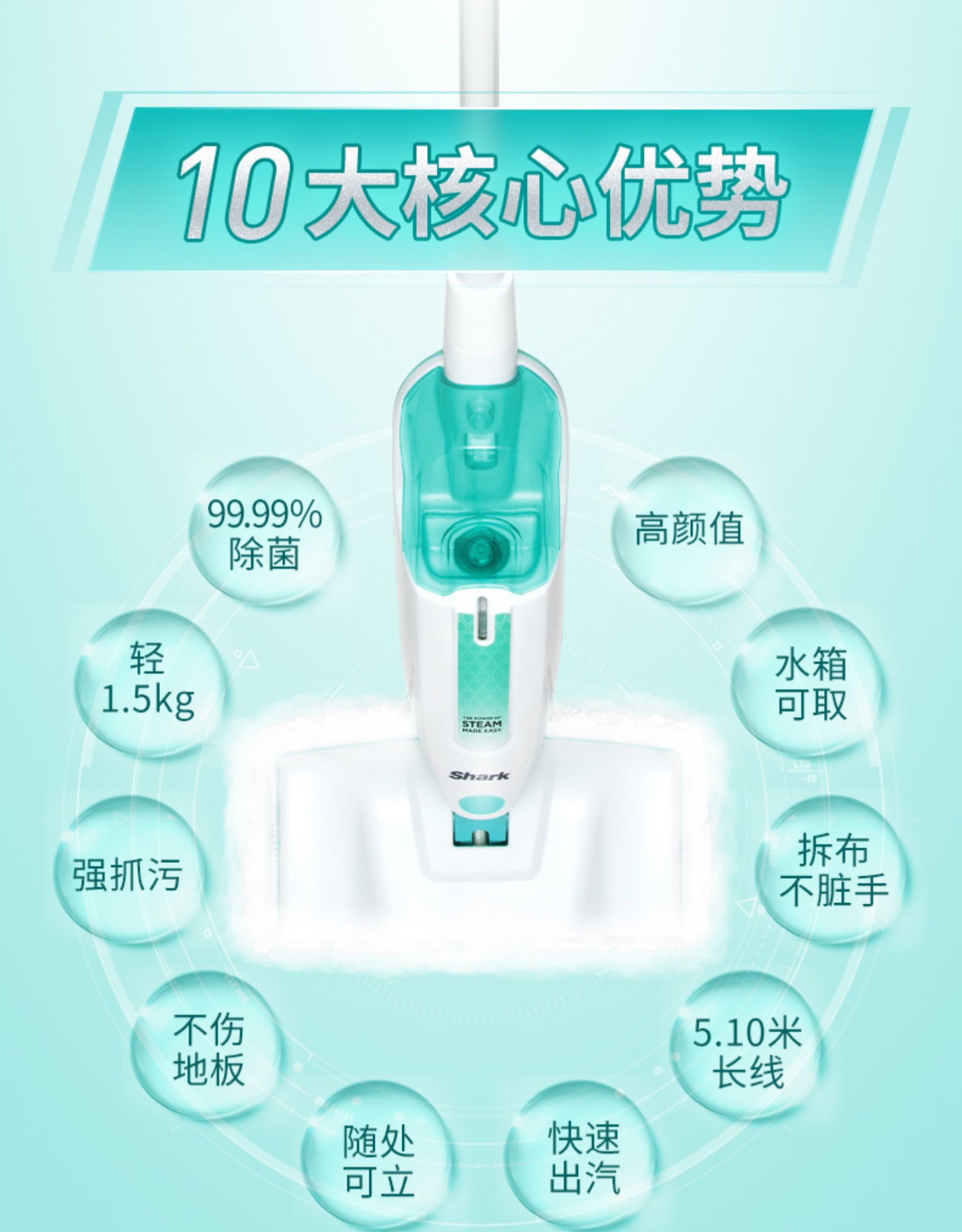 鲨客 Shark M11 电动蒸汽拖把 可杀菌除螨 图7