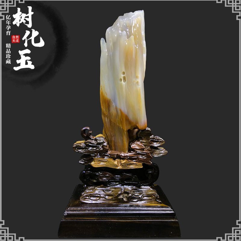Tree jade ornaments ice species De Bai material wood fossil silicified wood rough stone ornamental living room Bogu frame ornaments 618