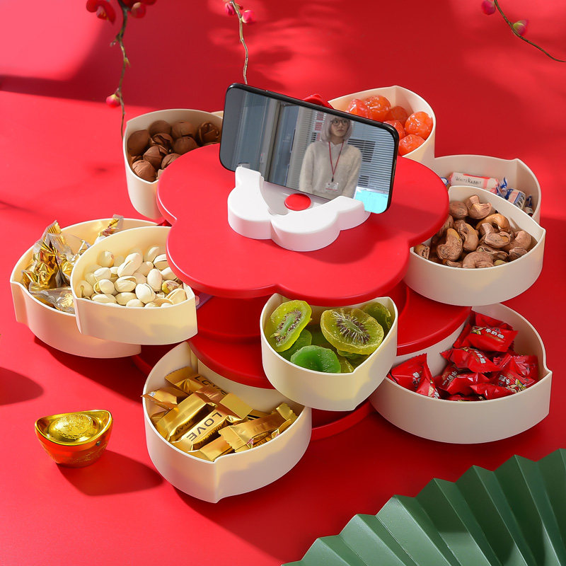 European-style creative rotating petal snack water candy box fruit plate multi-functional double-layer with lid compartment dried fruit storage box