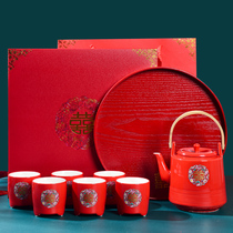 Wedding tea set set ceramic wedding toast tea cup red household happy cup gift large toast teapot gift box gift