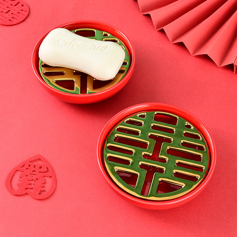 Wedding soap box creative ceramic soap box drain soap tray retro style wedding gift supplies dowry red pair