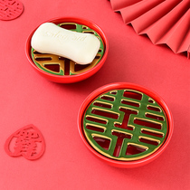 Wedding soap box creative ceramic soap box drain soap tray retro style wedding gift supplies dowry red pair