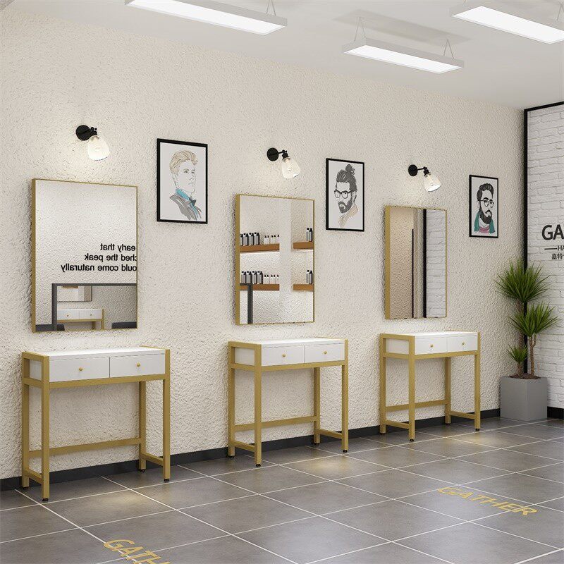 Hair salon mirror table Net red hair salon mirror Hair salon special cabinet with lights One-piece mirror Trendy hair cut mirror