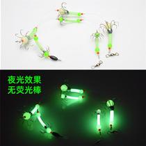 Luminous squid hook Boat fishing tackle string hook Blowing tube cuttlefish wood shrimp hook night fishing fluorescent three-flying hook hook Shi hanging