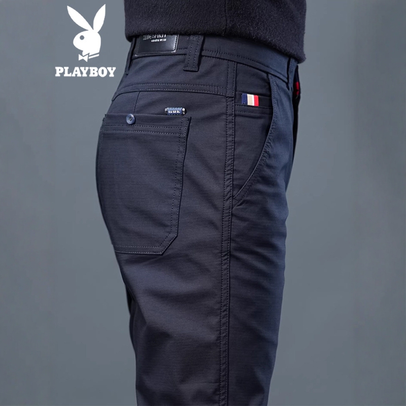 Playboy 2026 Summer Thin Black Casual Pants Men's Straight Slim Business Suit Ice Silk Pants Men Playboy 2026 Summer Thin Black Casual Pants Men's Straight Slim Business Suit Ice Silk Pants Men