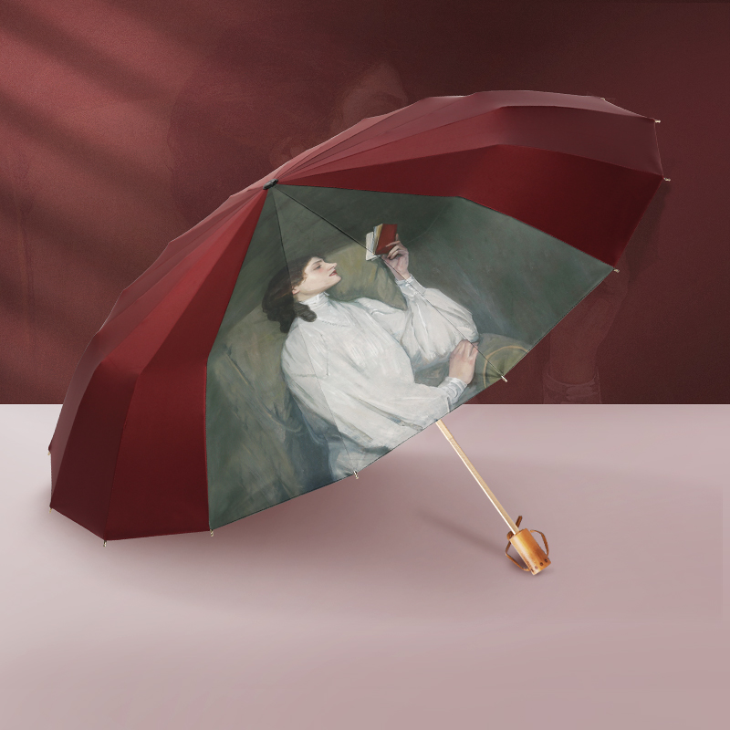 16 bone folding umbrella female rain and shine reinforcement wind resistance retro simple student umbrella anti-UV large