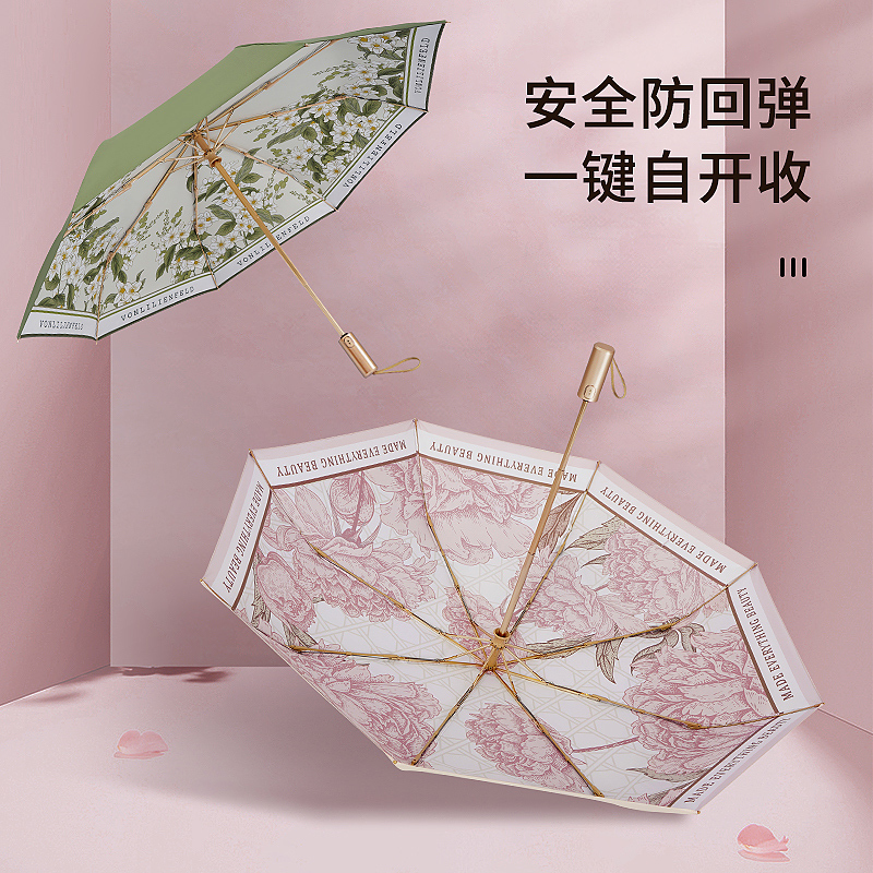 Ferled Automatic Umbrella, High-Quality, Good-Looking, Dual-Use for Sun and Rain, Foldable, Double-Layer, Thickened, Sun Protection Umbrella for Girls