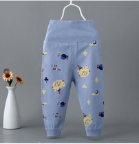 Baby High Flat Waist Pants Pure Cotton Woman Treasure Warm Protection Belly Pants Autumn Winter Boy Home Sleeping Pants Children Single Pants Spring