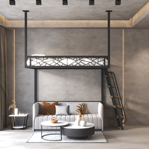 Provincial spatial iron elevated bed under bed minimal dormitory small household apartment semi-suspended double bed