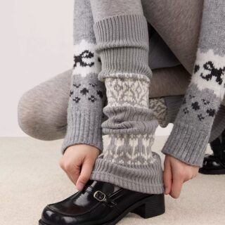 Fair isle knitted jacquard stacked leg warmers