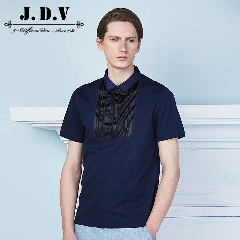 Summer Men Quần áo của Qingcang nam áo sơ mi thời trang SSP7338NVY Lưới stitching ngắn tay áo POLO