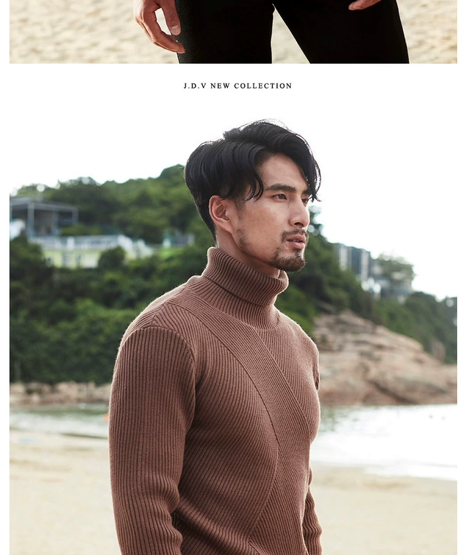 JDV quần áo nam thu đông mới sản phẩm áo len nam thời trang áo len trẻ trung cao cổ phiên bản Hàn Quốc của áo len xu hướng màu tinh khiết - Áo len