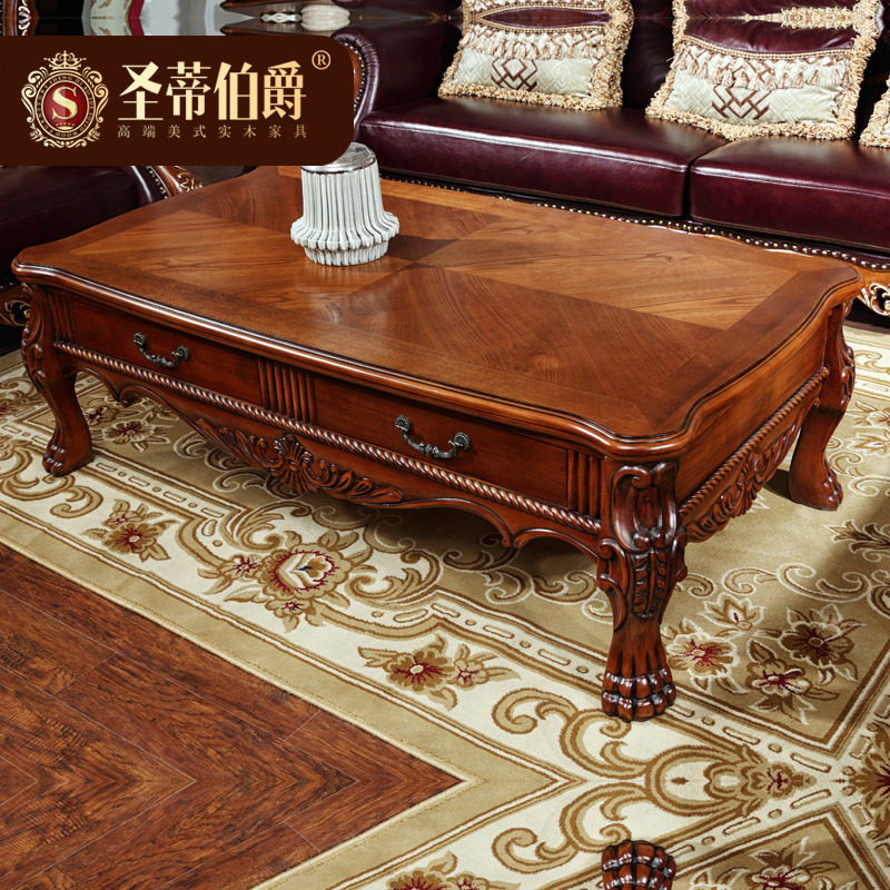 Luxurious American solid wood tea table TV cabinet European-style furniture suit combined living room tea water table coffee table 1 6 m