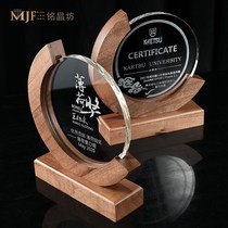 Creative Crystal Trophy Custom Black Walnut Solid Wood Medal Making Award Competition Souvenir Engraving