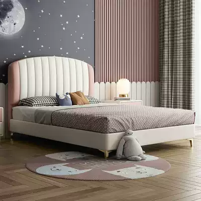 Nordic luxury children's leather pink princess bed modern simple girl 1 5 m creative soft bag girl leather bed