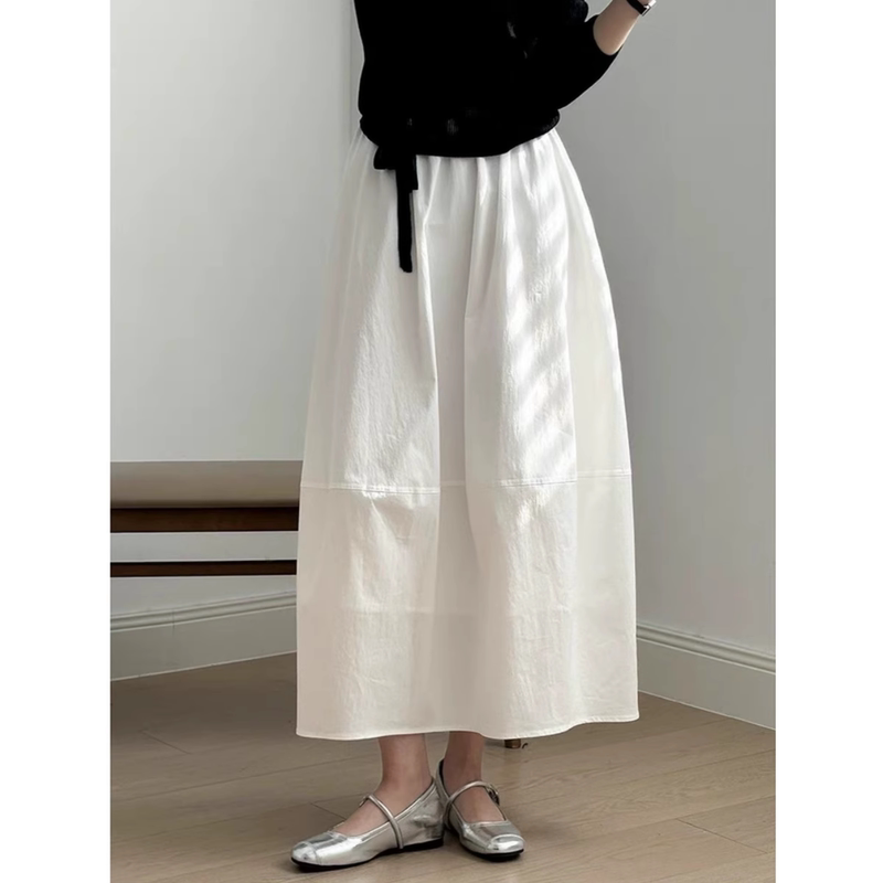 White Floral Skirt for Plus-Size Women with Pear-Shaped Body, High-Waisted, Loose, Slimming, Drapey, Large Size, Puffy Casual Half Skirt White Floral Skirt for Plus-Size Women with Pear-Shaped Body, High-Waisted, Loose, Slimming, Drapey, Large Size, Puffy Casual Half Skirt