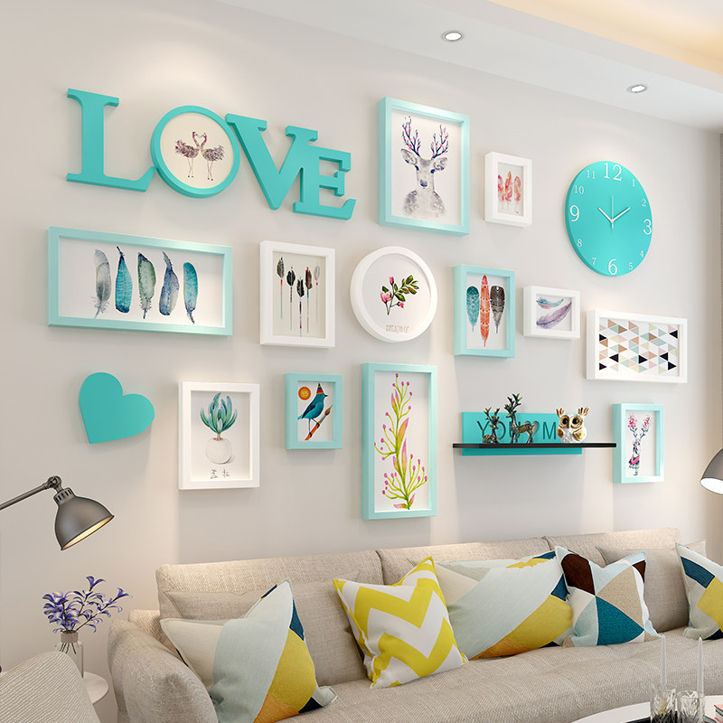 Living room photo wall decoration flushing photo free from punching sofa Background wall wash photo made into photo frame hanging wall combination 