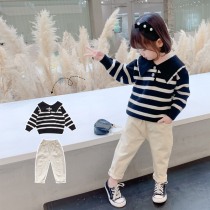 Tide Card Children Clothing Girl Autumn Clothing Suit 2022 Spring Autumn Net Red Ocean Gas Childrens Sweater Casual Pants Two Sets