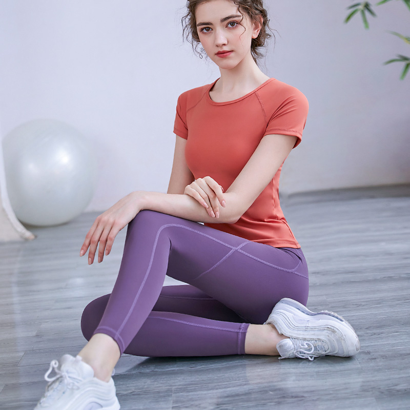 Yoga clothing tops loose short-sleeved women's body covering thin fashion high-end spring and autumn fitness clothing running sports suit