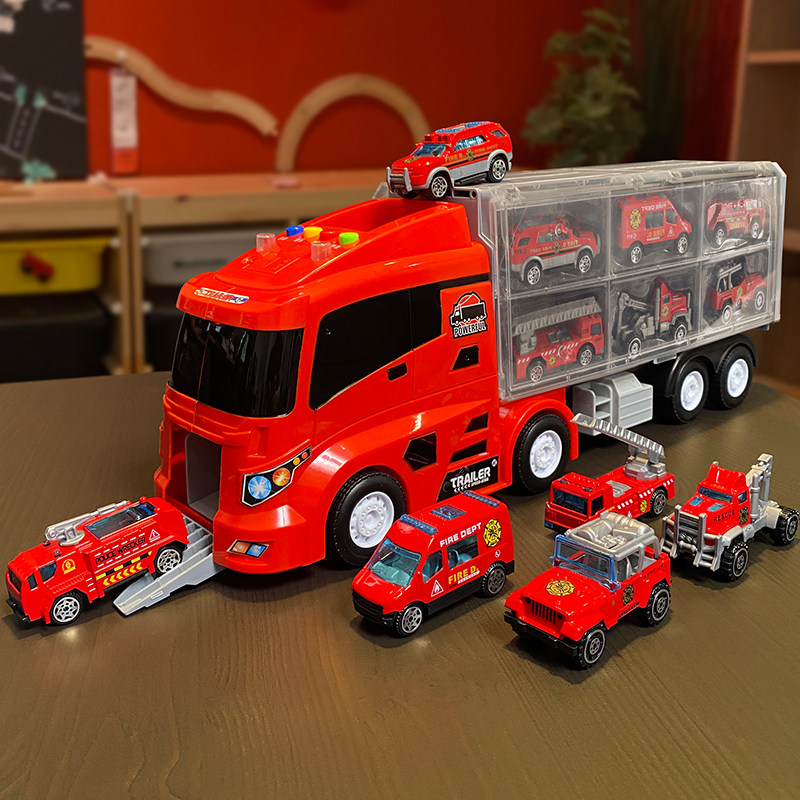 Alloy Back Force Small Car Suit Hand Holding Container Truck Police Car Simulation Plastic Model Male Child Toys