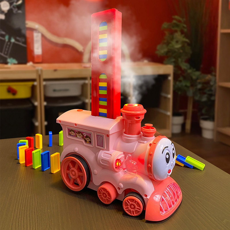 Domino dominoes automatically put on car children toy boys 3-6-year-old electric small train licensing puzzle mesh red