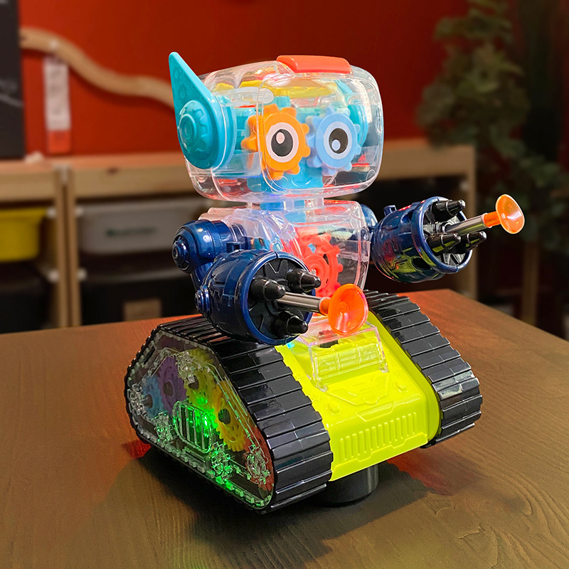 Boys and girls toys gift transparent gear robot can shoot shells light music electric universal car