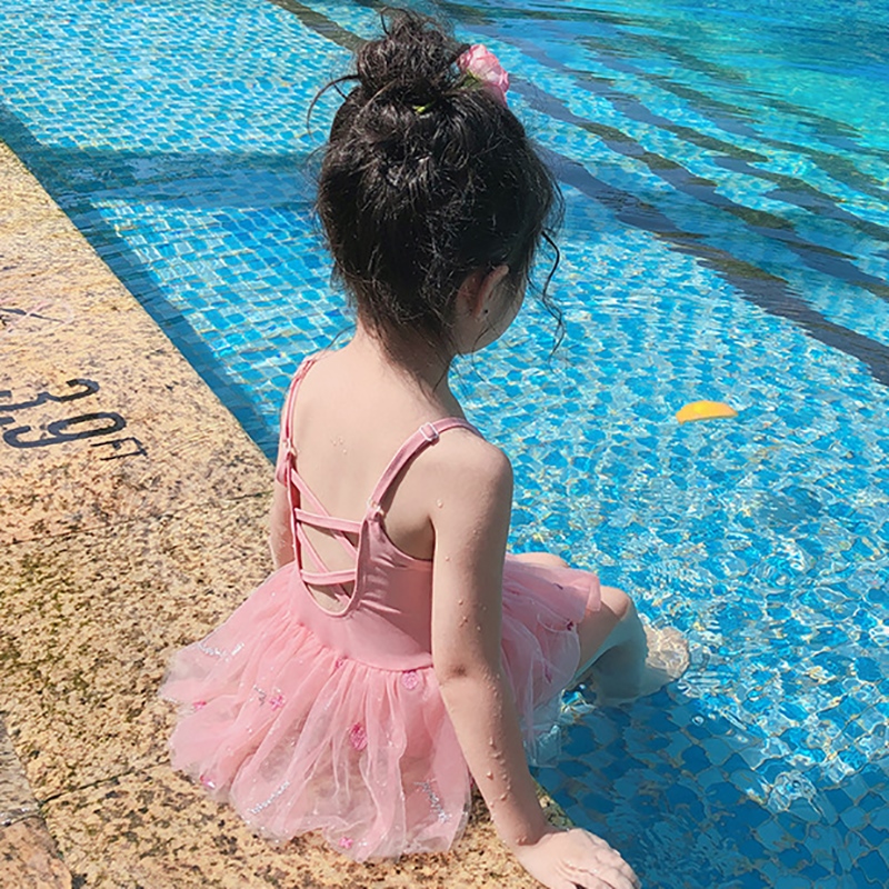Korean children's swimsuit girl 1-3-year-old baby body strap mesh skirt swimsuit hot spring swimsuit