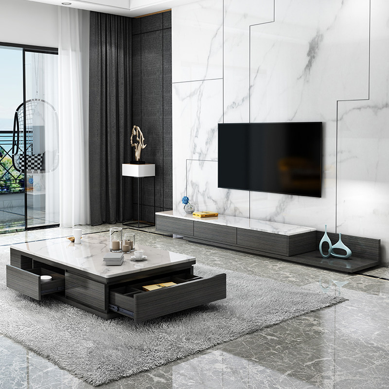 Nordic marble TV cabinet coffee table combination set simple modern Italian minimalist creative telescopic small apartment