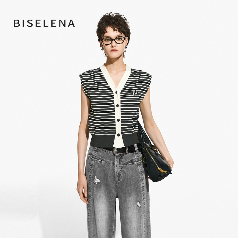 Limited Time Clearance! Retro V-Neck Color-Block Knit Top for Women, Summer Sleeveless Base Shirt, Loose Fit Top