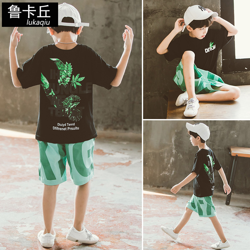 2020 trai Summer Suit Casual mùa hè cho trẻ em in Short Sleeve trai 5-Point quần hai mảnh Xu hướng thời trang.