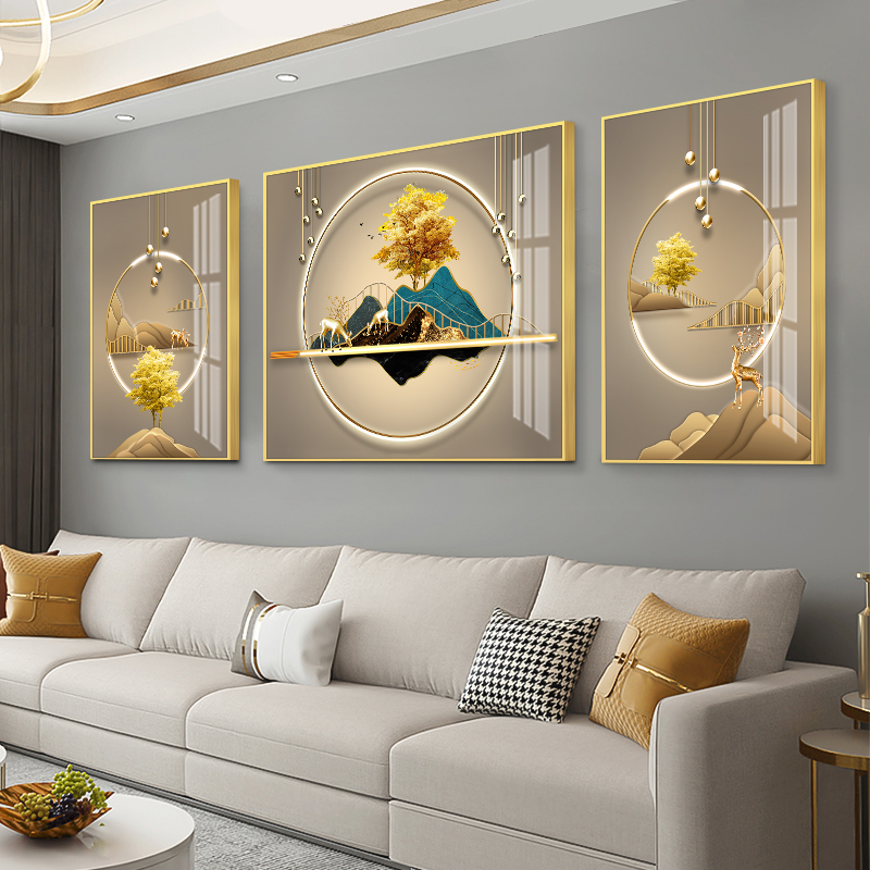 Foru Light Extravagant Living Room Decoration Painting Sofa Background Wall Hung Painting Triptych Brief Modern Mural Atmospheric Wall Painting