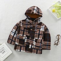 2019 Childrens autumn and winter thick coat warm and dirty-resistant baby composite plush cropped horn buckle hooded boys and girls