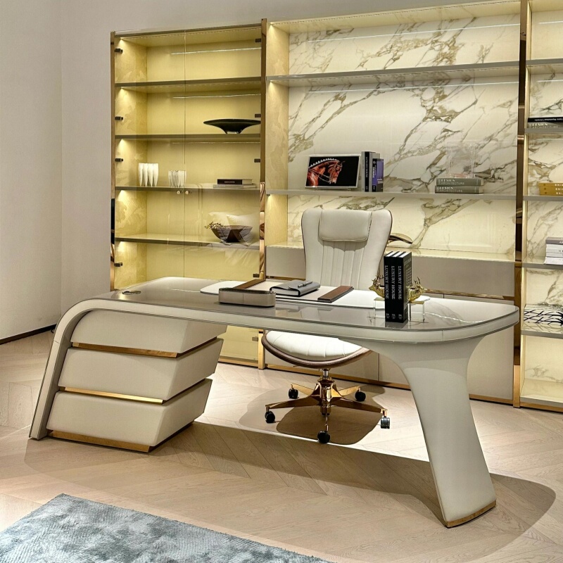 Visionnaire Light Luxury Home Desk Computer Desk Italian Minimalist Solid Wood Leather Special-Shaped High-End Office Desk Visionnaire Light Luxury Home Desk Computer Desk Italian Minimalist Solid Wood Leather Special-Shaped High-End Office Desk