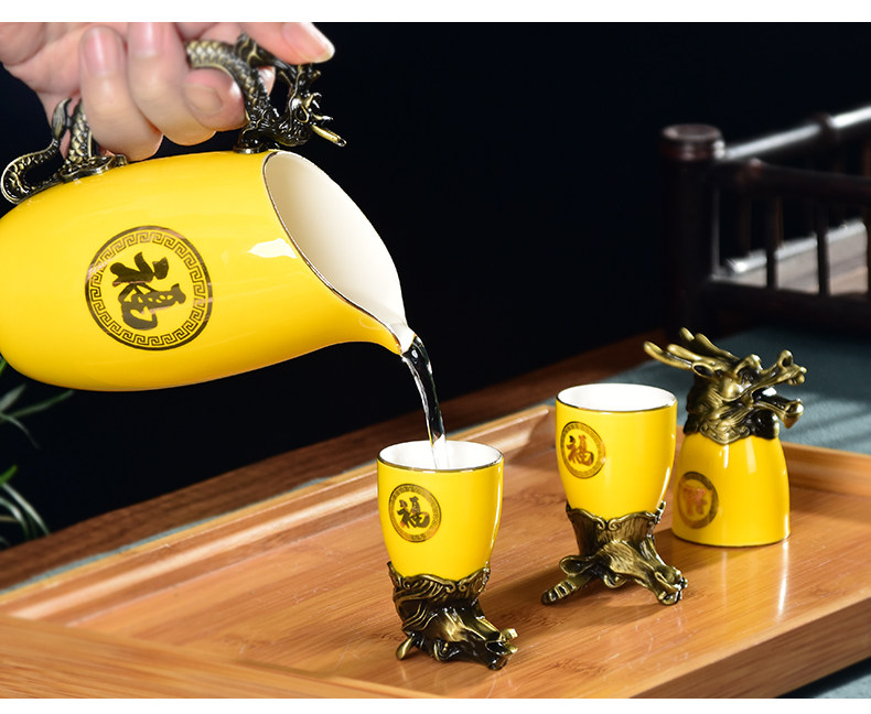 Ликер Cup 定制十二生肖陶瓷小酒杯酒具套装12兽首古铜色白酒烈酒杯高档礼盒