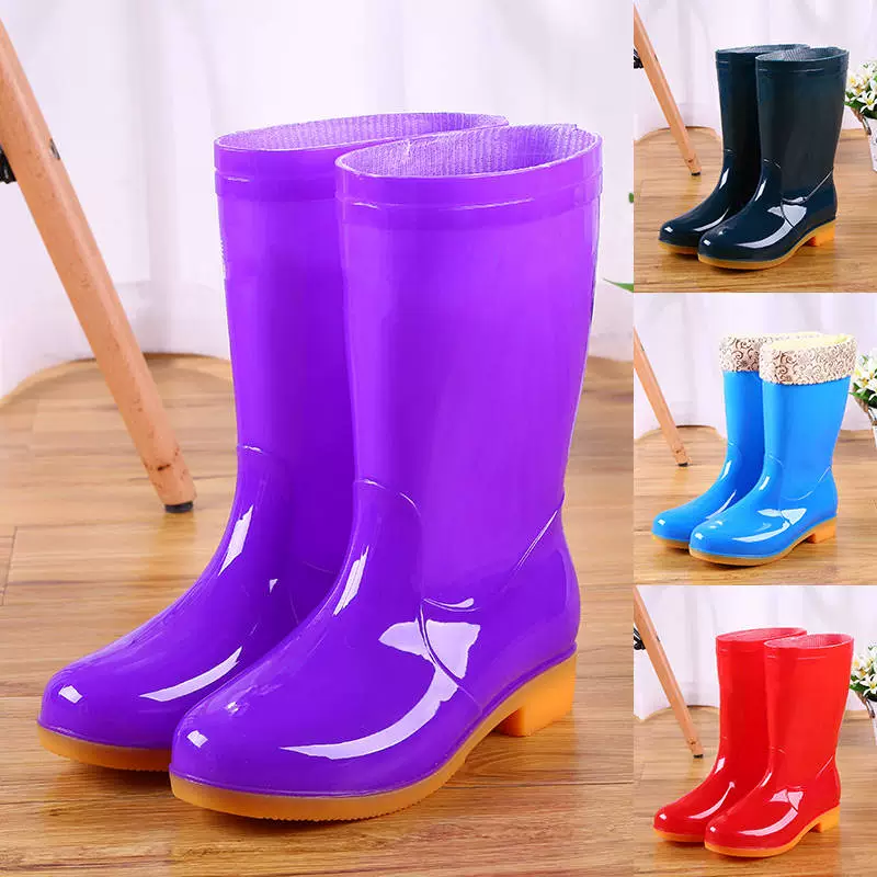 Bông sang trọng giày đi mưa giày đi mưa giày không thấm nước giày cao su overshoes ủng nước thời trang của phụ nữ trong ống để giữ ấm cho người lớn chống trượt nhà bếp mùa đông - Rainshoes