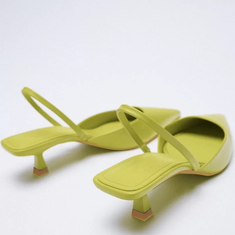 Обувь с задником-сандалиями на носке 2021 Новый Зеленый Точка TOE (Pointed) Си temperament на каблуке