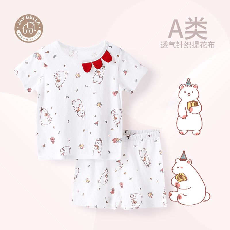 Jebella Summer Baby Clothes Pants Two-piece Thin Girls Baby Pajamas Homewear Underwear Short Sleeve Suit