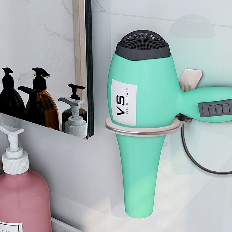 Hair dryer rack free punching home bathroom dressing room discharge hair dryer hanger wall-mounted stainless steel hair dryer rack