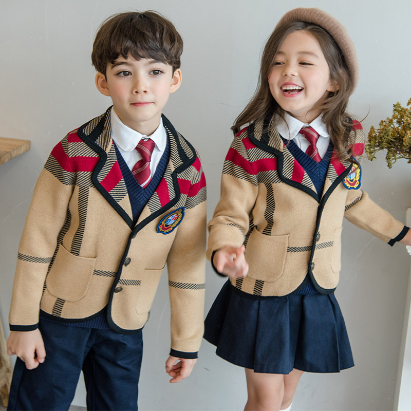 Kindergarten clothing spring and autumn cotton college British style suit primary school students school clothing autumn and winter sweater children's class clothes