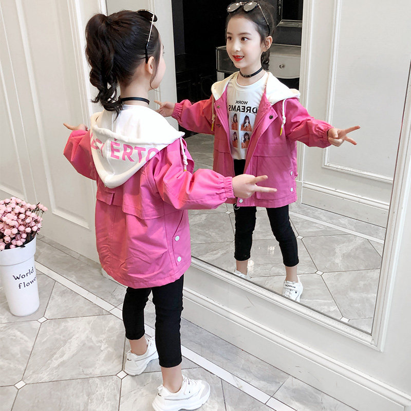 Girls coat spring and autumn clothes 2021 new Korean version of the foreign style medium and big children's net red girl autumn mid-length windbreaker